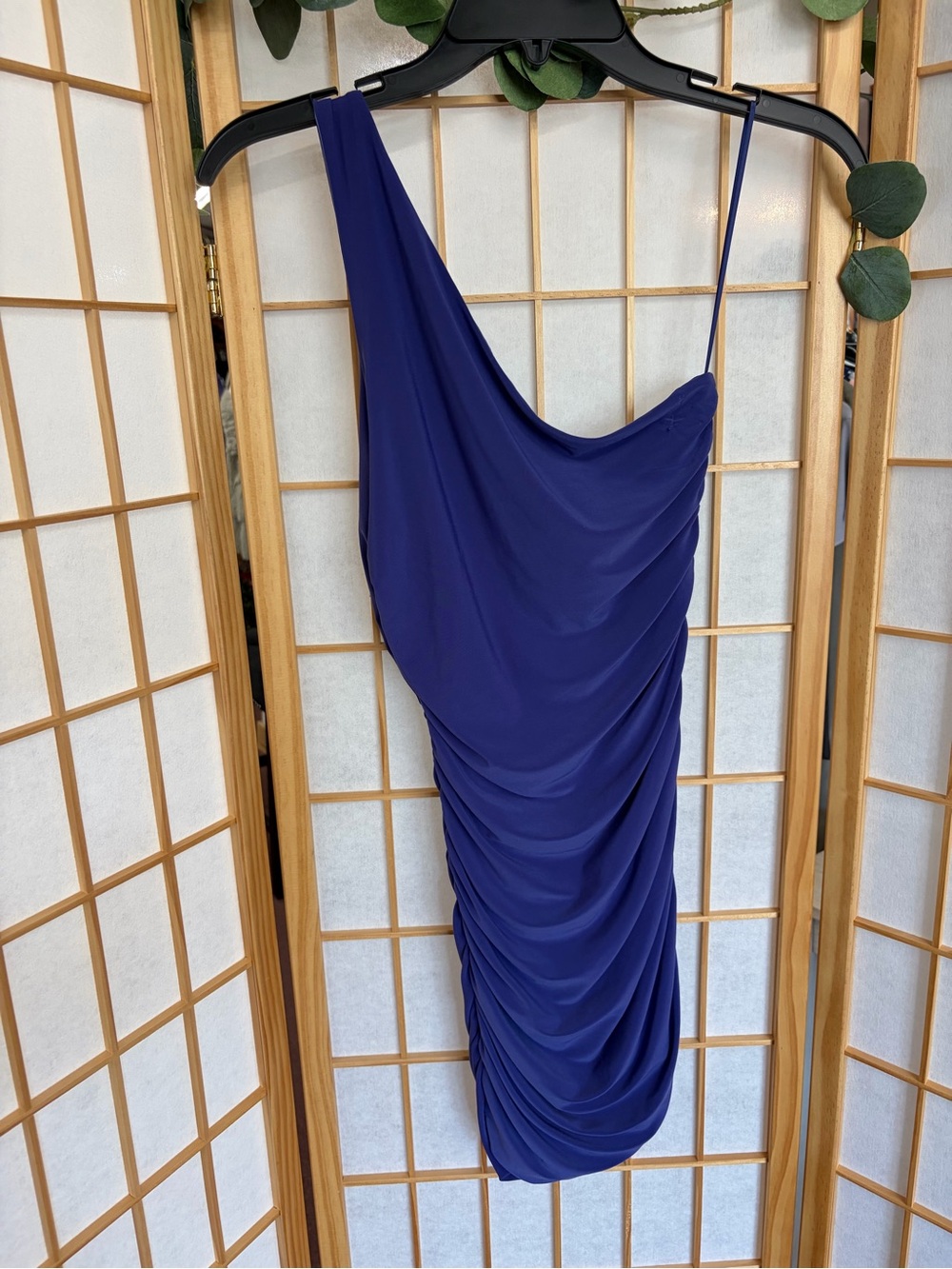 Olivaceous One-Shoulder Ruched Dress in Royal Blue